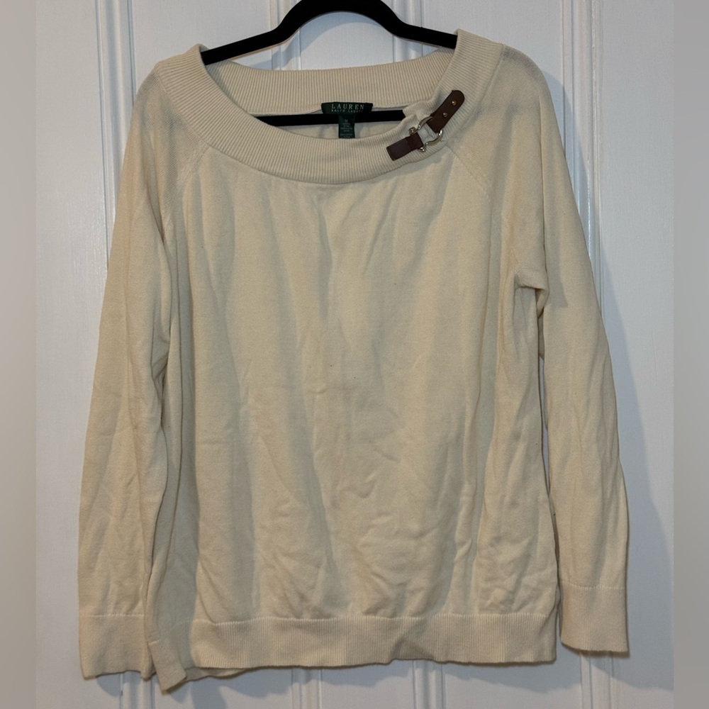 Ralph Lauren Boatneck Cream Sweater with Buckle Size 1X